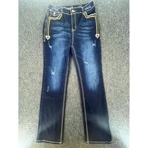 Adonai Y2K Embroidered Heart Stitch Bootcut Jeans Womens 30x30‎ Blue Dark Wash